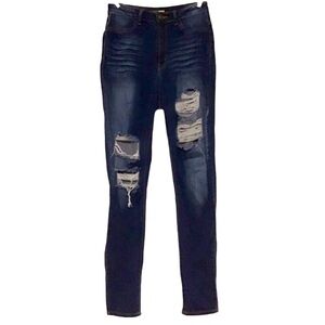 Fashion Nova Blue Distressed Ripped Denim Jeans